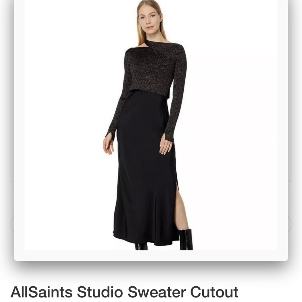 AllSaints Black Metallic Off-the-Shoulder Sweater